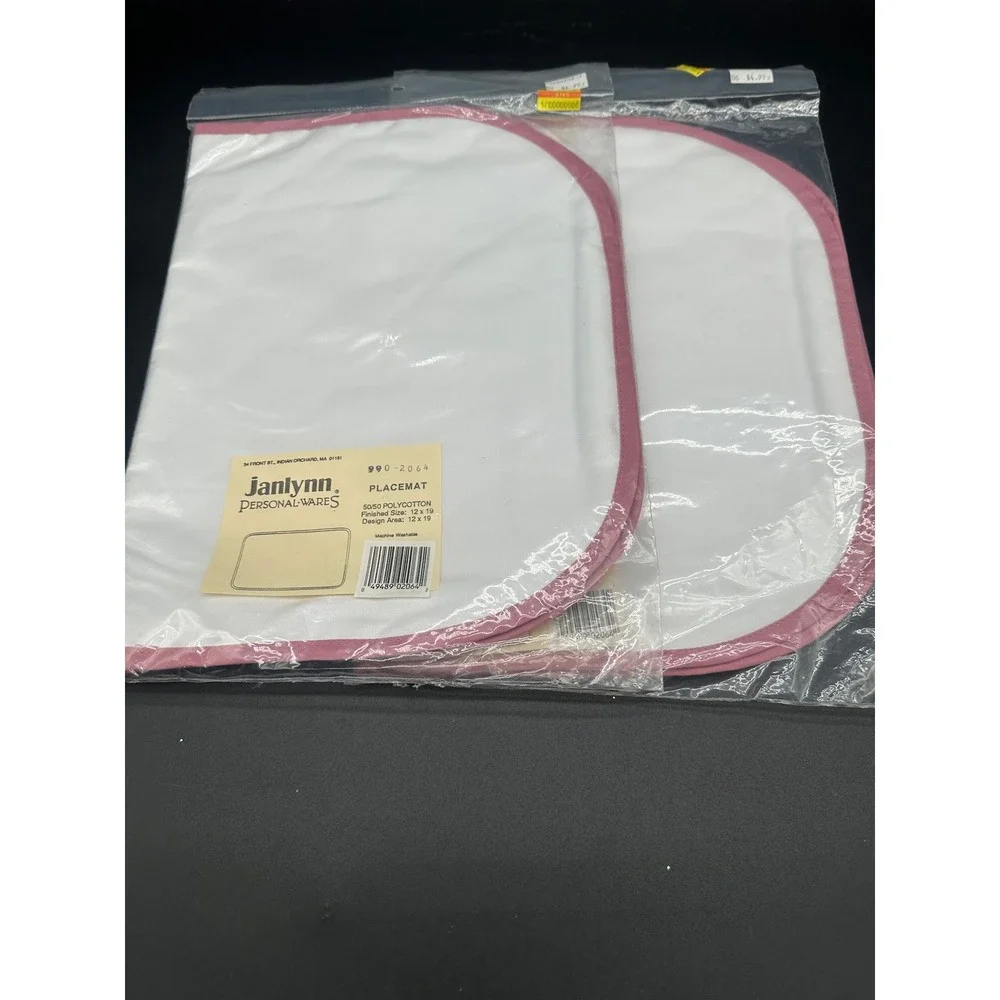Janlynn Personal Wares White Pink Border Placemats Set of 2 990-2064 DIY Craft